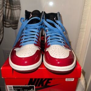 Nike Red and White Sneakers with Blue Laces